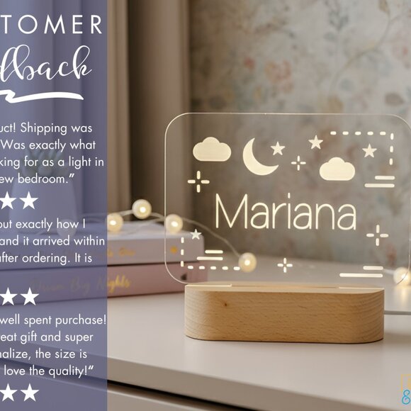 Clouds & Stars Custom Name Light | Personalized LED Cloud Sign for Kids’ Rooms - Picture 7 of 8
